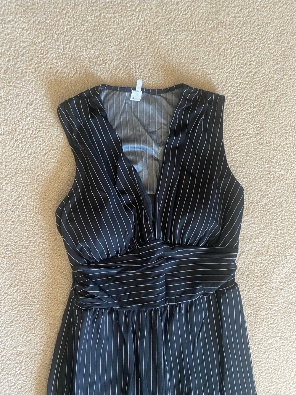 XLARGE. HALARA V NECK RUCHED STRIPED EASY PEEZY JUMPSUIT - Picture 6 of 10